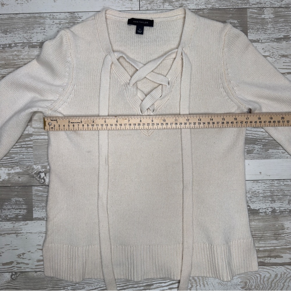 Ann Taylor Women's Wool‎ Cashmere Lace-Up Knit Sweater Medium Cream - Picture 8 of 10